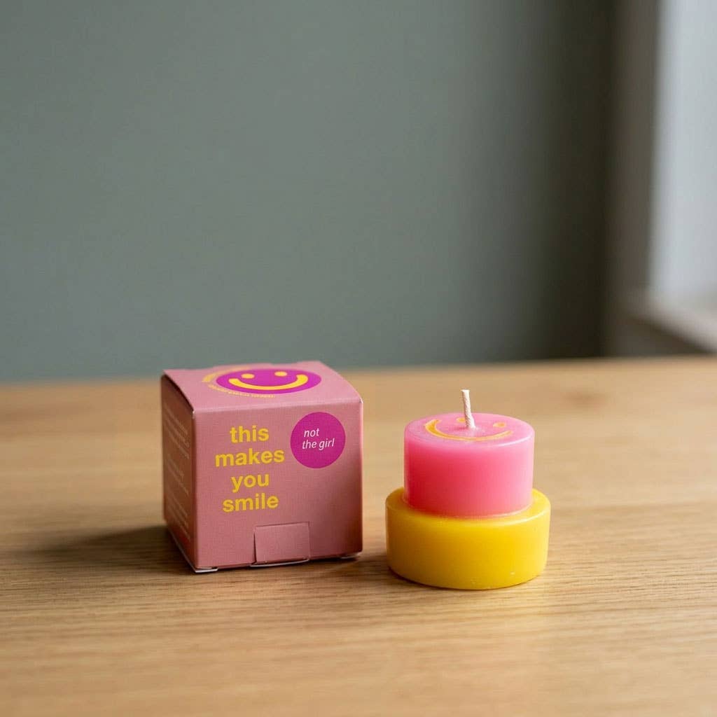 HAPPY CANDLE small neonpink / gelb