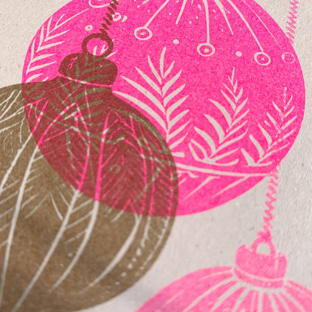 Postkarte / Weihnachtskugeln / Pink