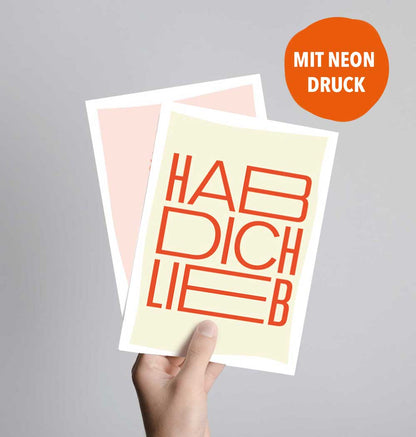 Postkarte mit Neondruck Hab dich lieb