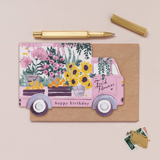 Geburtstagskarte Blumen-Lieferwagen | Blumenkarte für Frauen | Florales Design