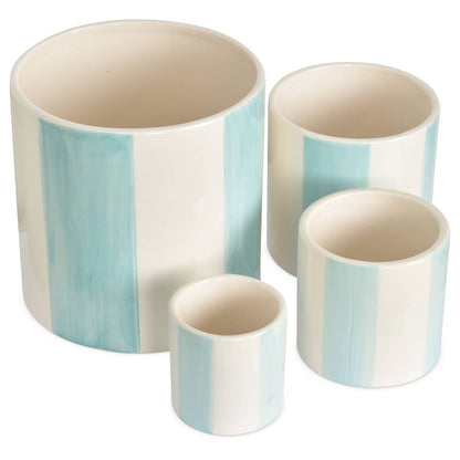Set aus 4 blau gestreiften, mattierten Töpfen, Ø 14 × H 14 cm: Frostiges Blau