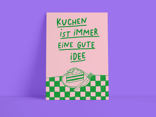 Postkarte / Kuchen / Rosa / Essen / Spruch / DIN A6