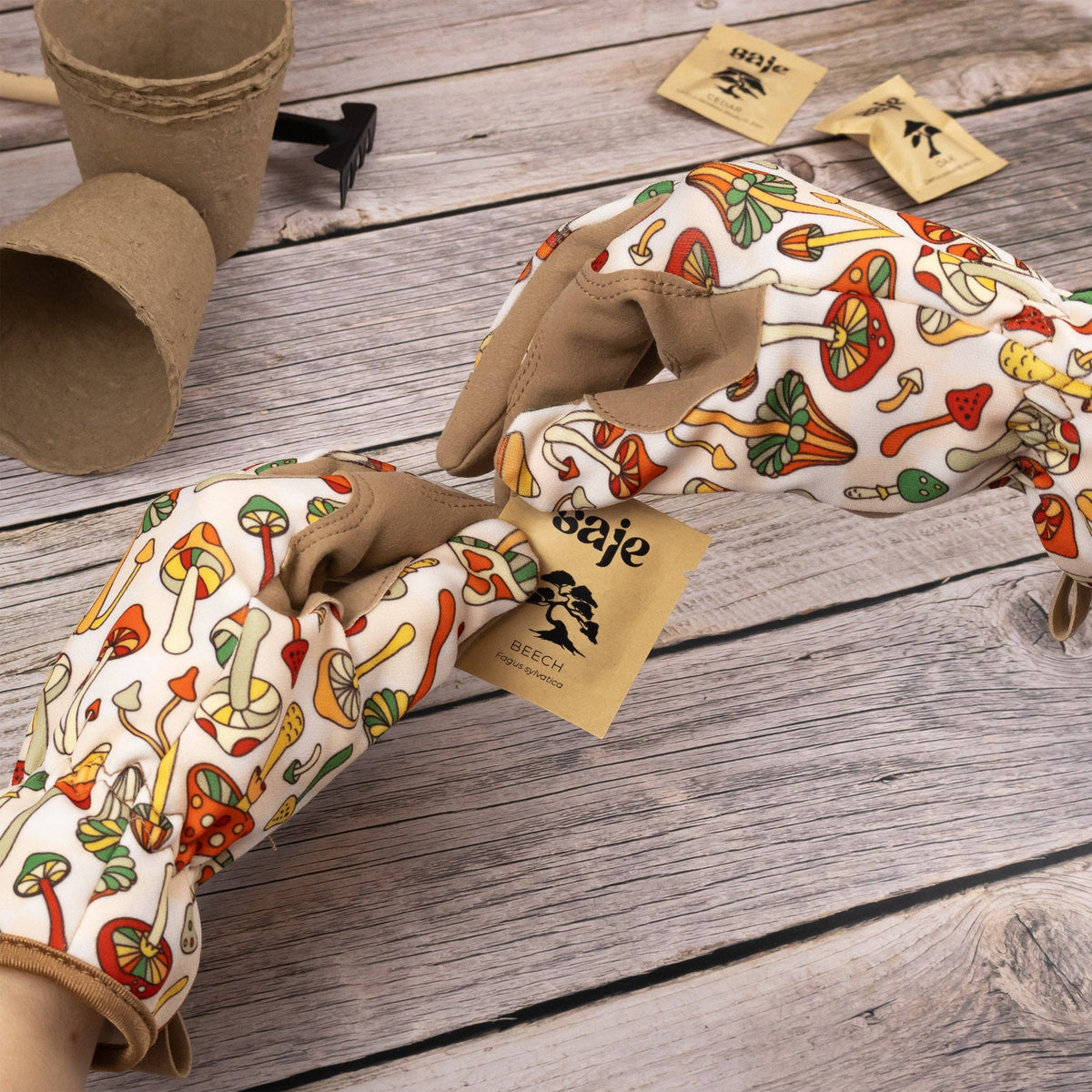 Saje Gartenhandschuhe für Damen – Einheitsgröße – Retro-Motiv mit Pilzen
