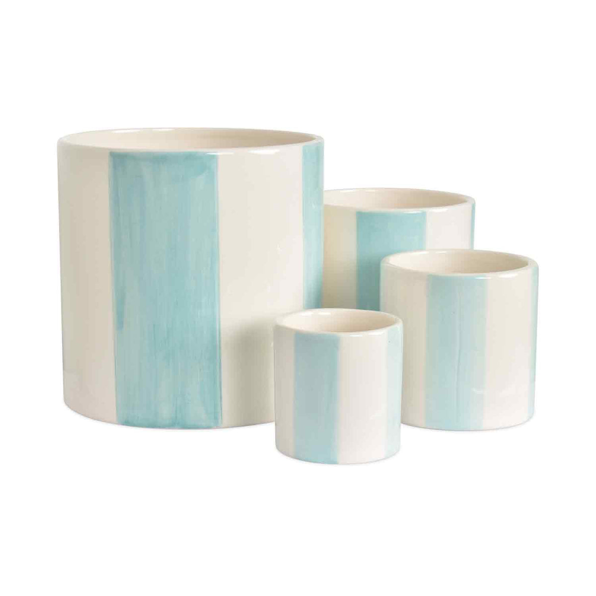 Set aus 4 blau gestreiften, mattierten Töpfen, Ø 14 × H 14 cm: Frostiges Blau