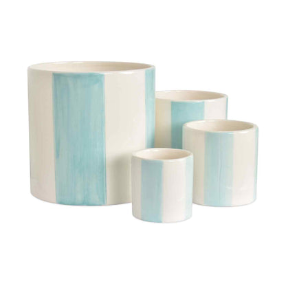 Set aus 4 blau gestreiften, mattierten Töpfen, Ø 14 × H 14 cm: Frostiges Blau