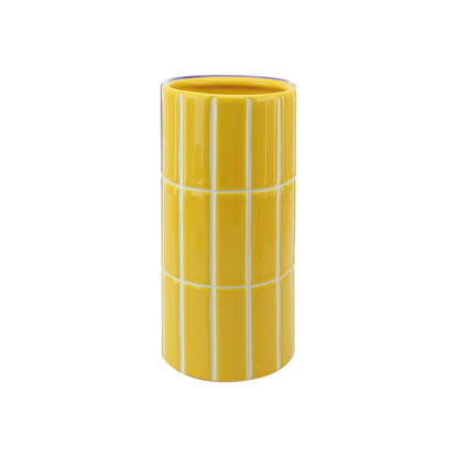 Vase mit Kachelmuster, gelb, Ø10,5 cm, H23 cm
