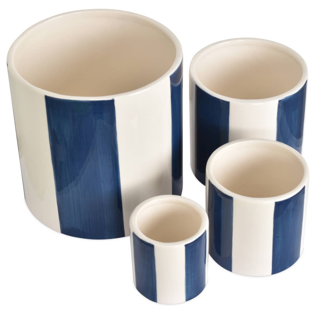 Set aus 4 blau gestreiften Töpfen D14 H14 cm: Blau