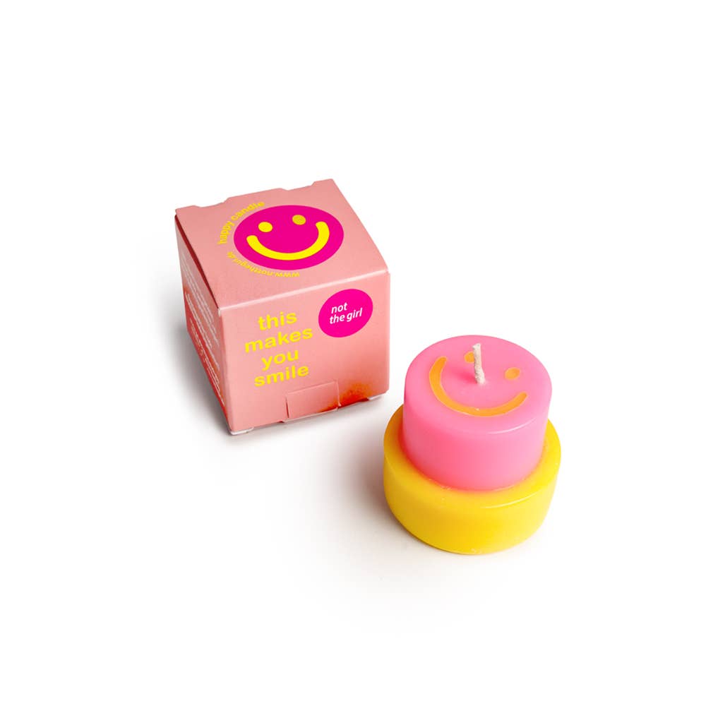 HAPPY CANDLE small neonpink / gelb