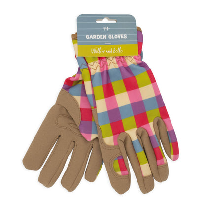 Willow and Belle Gartenhandschuhe, Einheitsgröße – Rosa Vichykaro-Design