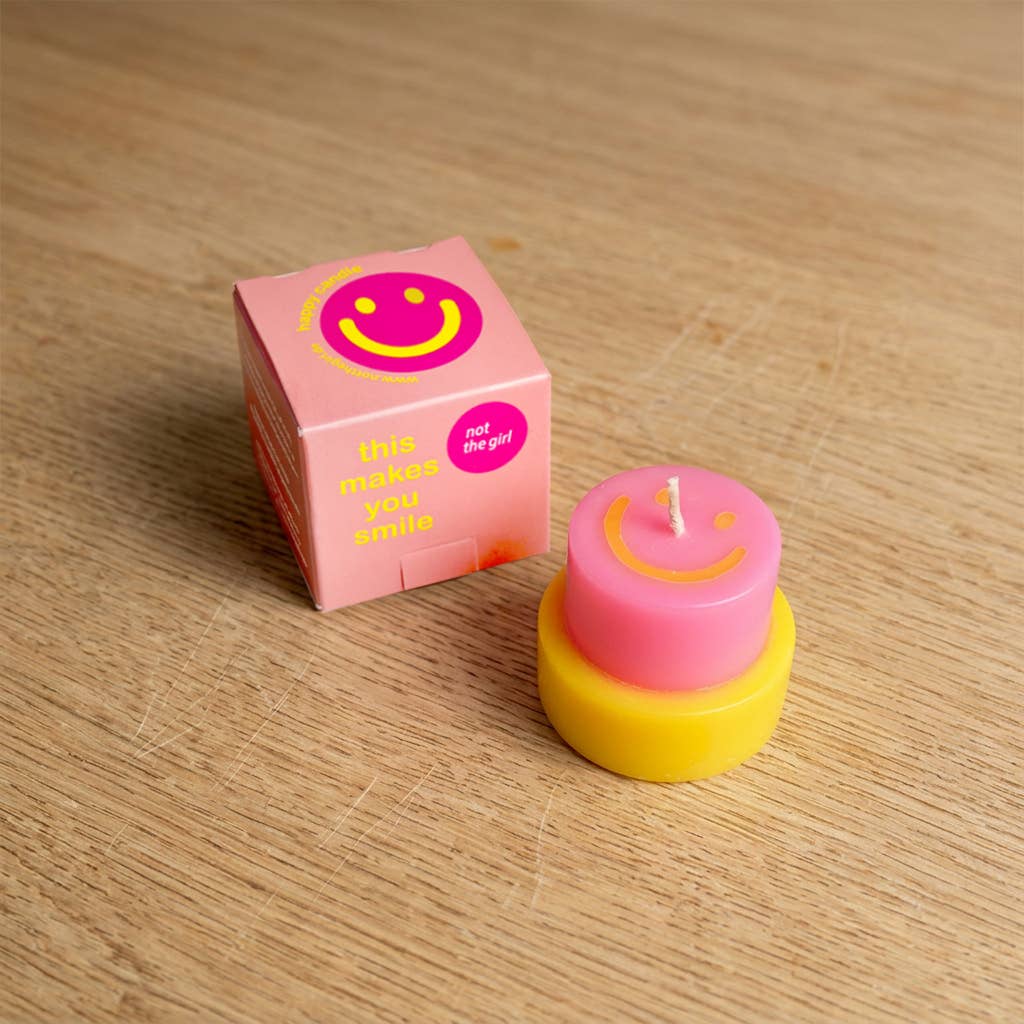 HAPPY CANDLE small neonpink / gelb