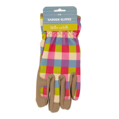 Willow and Belle Gartenhandschuhe, Einheitsgröße – Rosa Vichykaro-Design