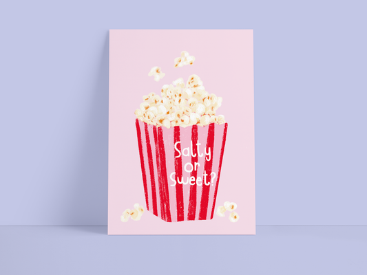 Postkarte / Popkorn / Salty or Sweet / Kunst / Rosa/ Rot