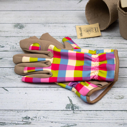 Willow and Belle Gartenhandschuhe, Einheitsgröße – Rosa Vichykaro-Design