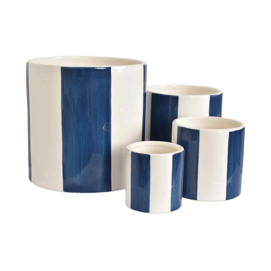 Set aus 4 blau gestreiften Töpfen D14 H14 cm: Blau