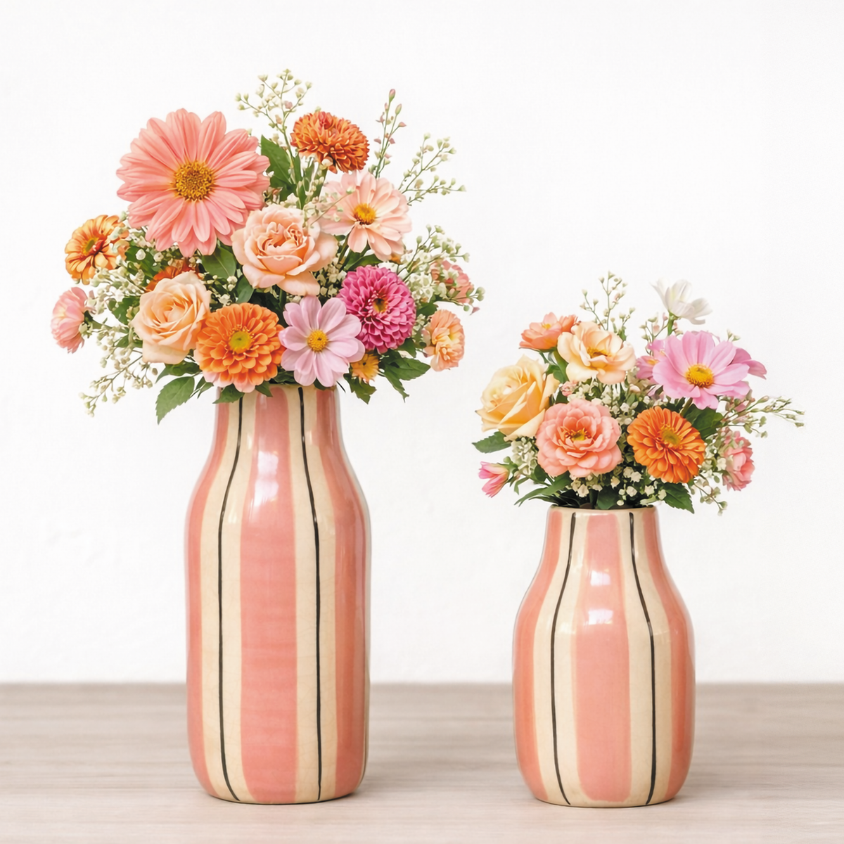 Mittelgroße rosa gestreifte Giulia-Vase - Ø10 H20,5 cm