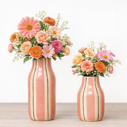 Mittelgroße rosa gestreifte Giulia-Vase - Ø10 H20,5 cm