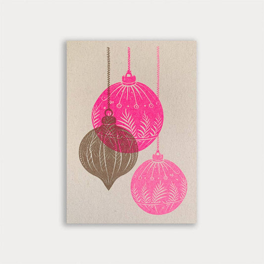 Postkarte / Weihnachtskugeln / Pink