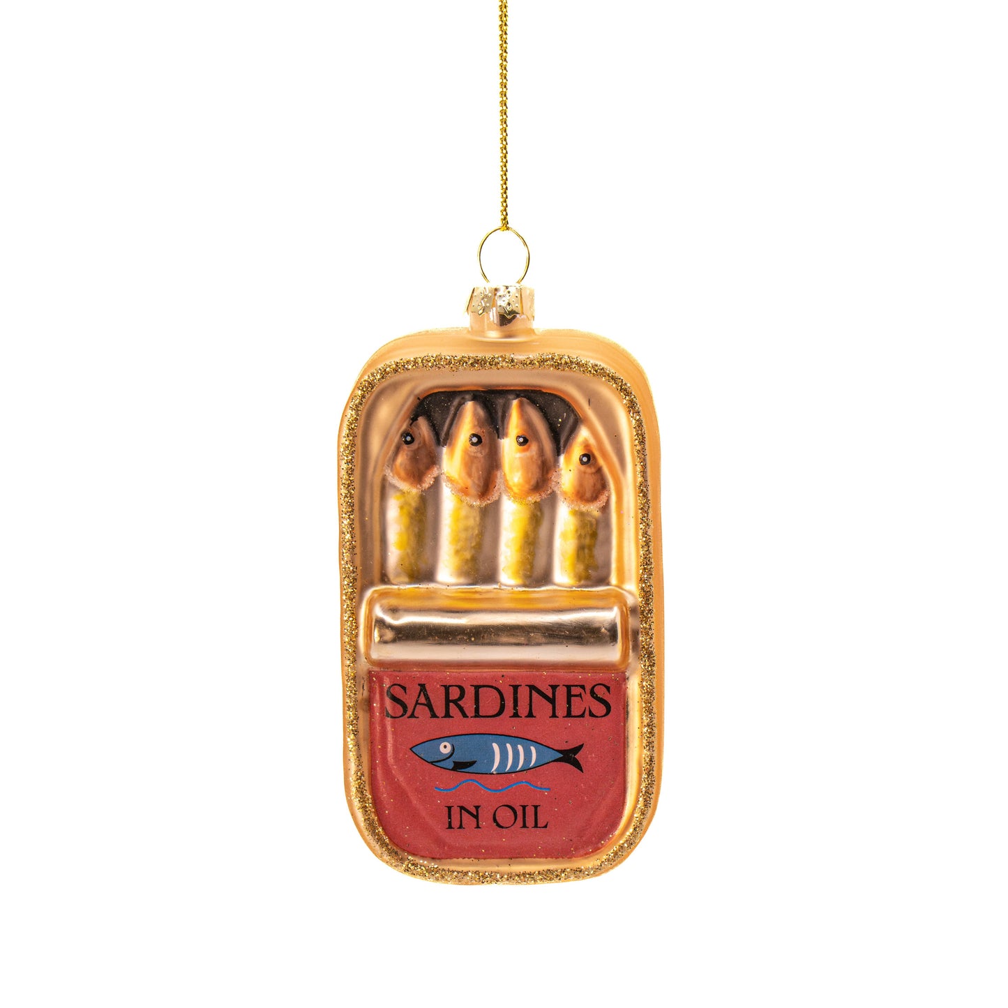 Weihnachtskugel in Sardinendosenform