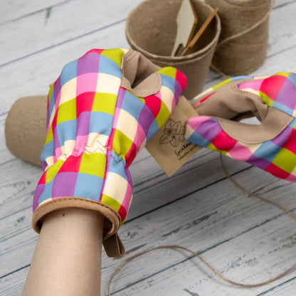 Willow and Belle Gartenhandschuhe, Einheitsgröße – Rosa Vichykaro-Design